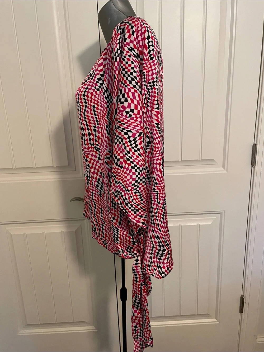 Michael Kors Pink Black White Geometric Tie-Hem Blouse